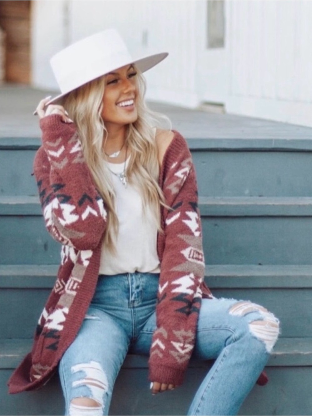 Boho Southwestern Cozy Aztec Open Cardigan Sweater